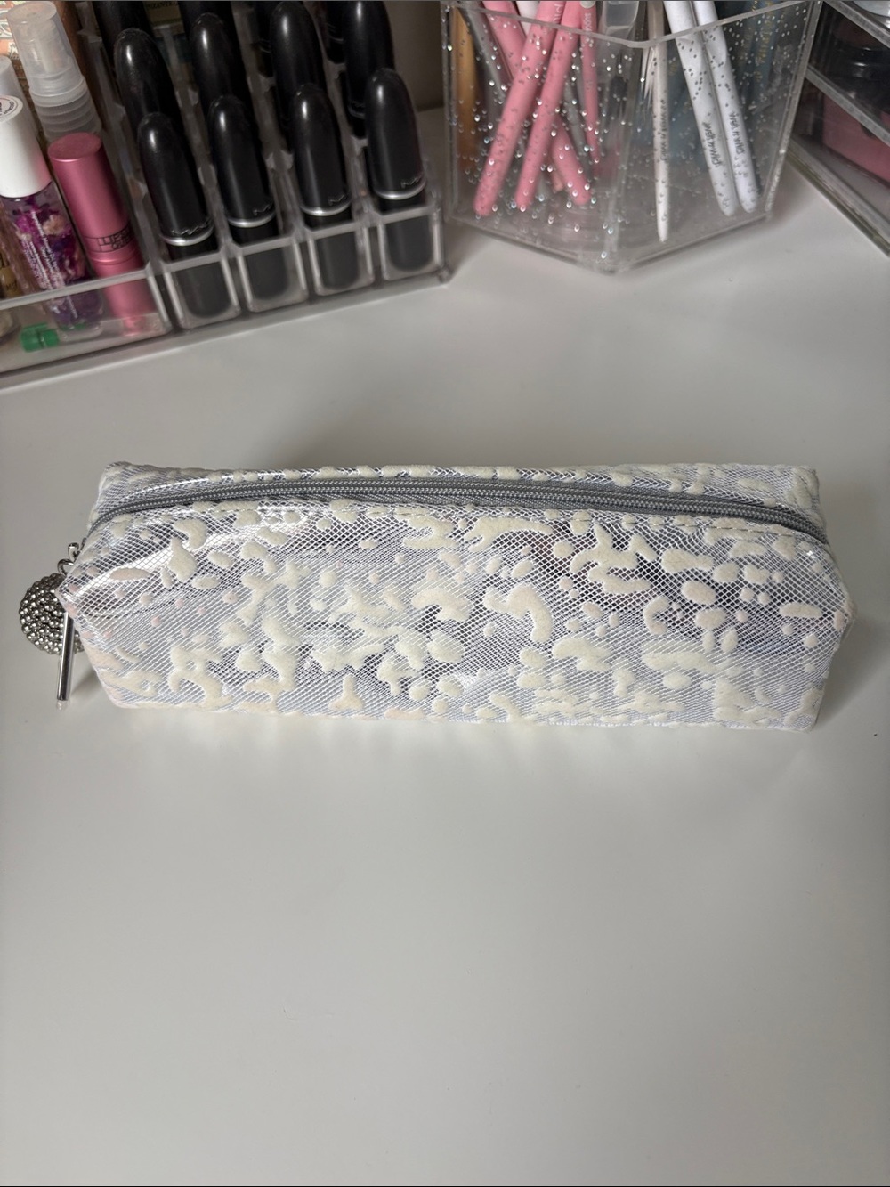 MAC Cosmetics White Lace & Clear Zip Makeup Pouch